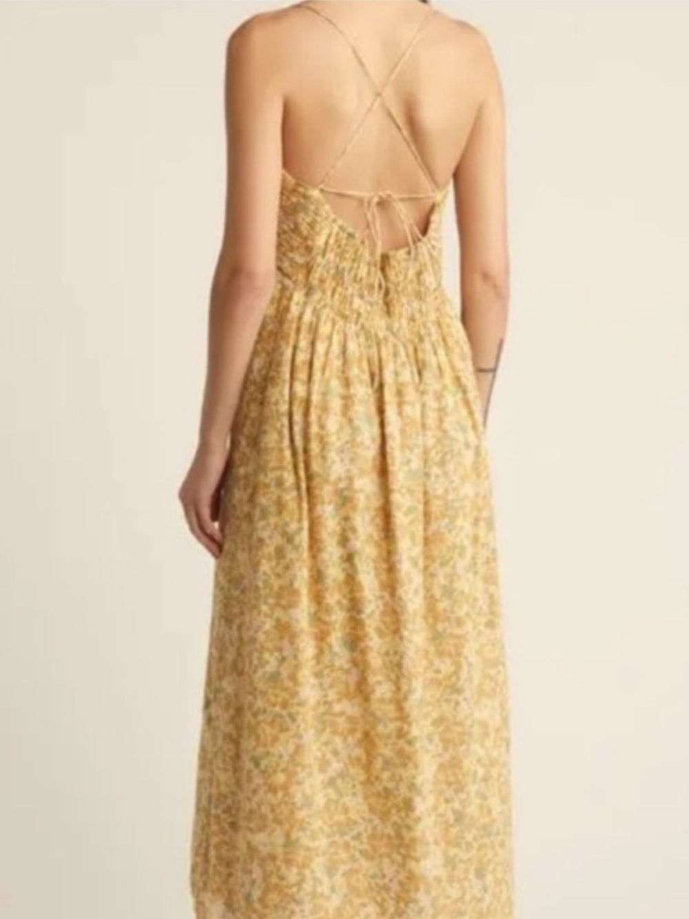 NWOT Treasure & Bond Pale Yellow Floral Smocked V-Neck Maxi Dress - Picture 4 of 11